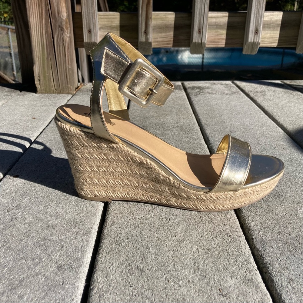 Charlotte Russe Jute Gold Wedge Sandals size 8.5 - 9